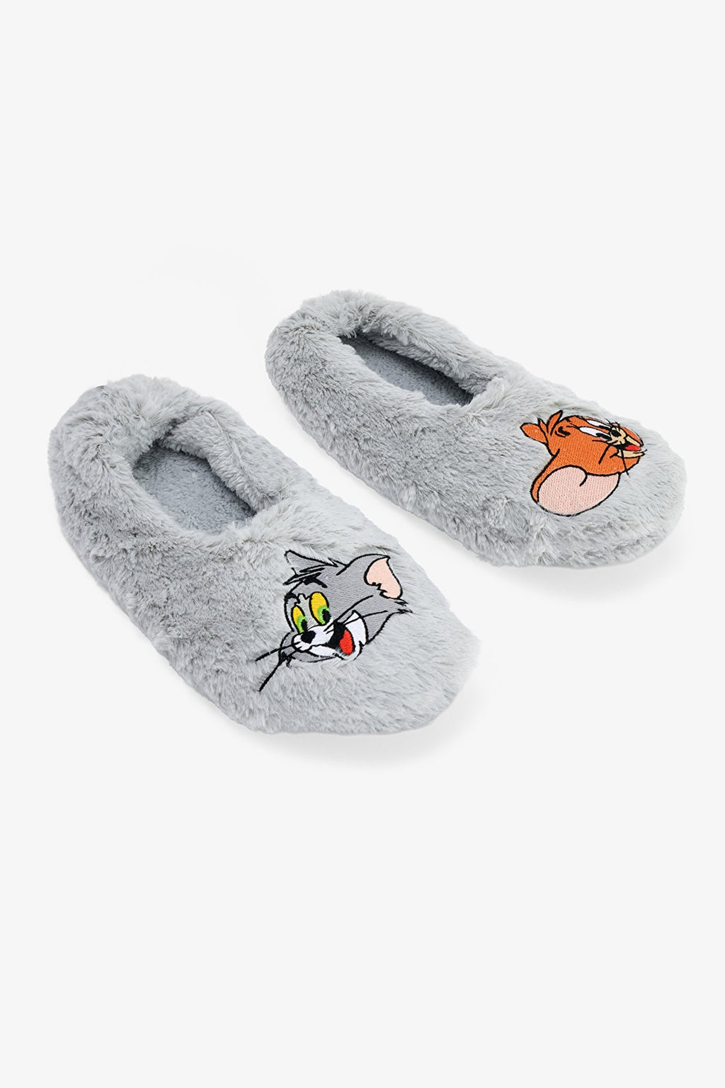 Light Gray Tom & Jerry Embroidered Slippers
