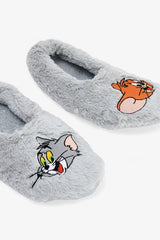 Light Gray Tom & Jerry Embroidered Slippers