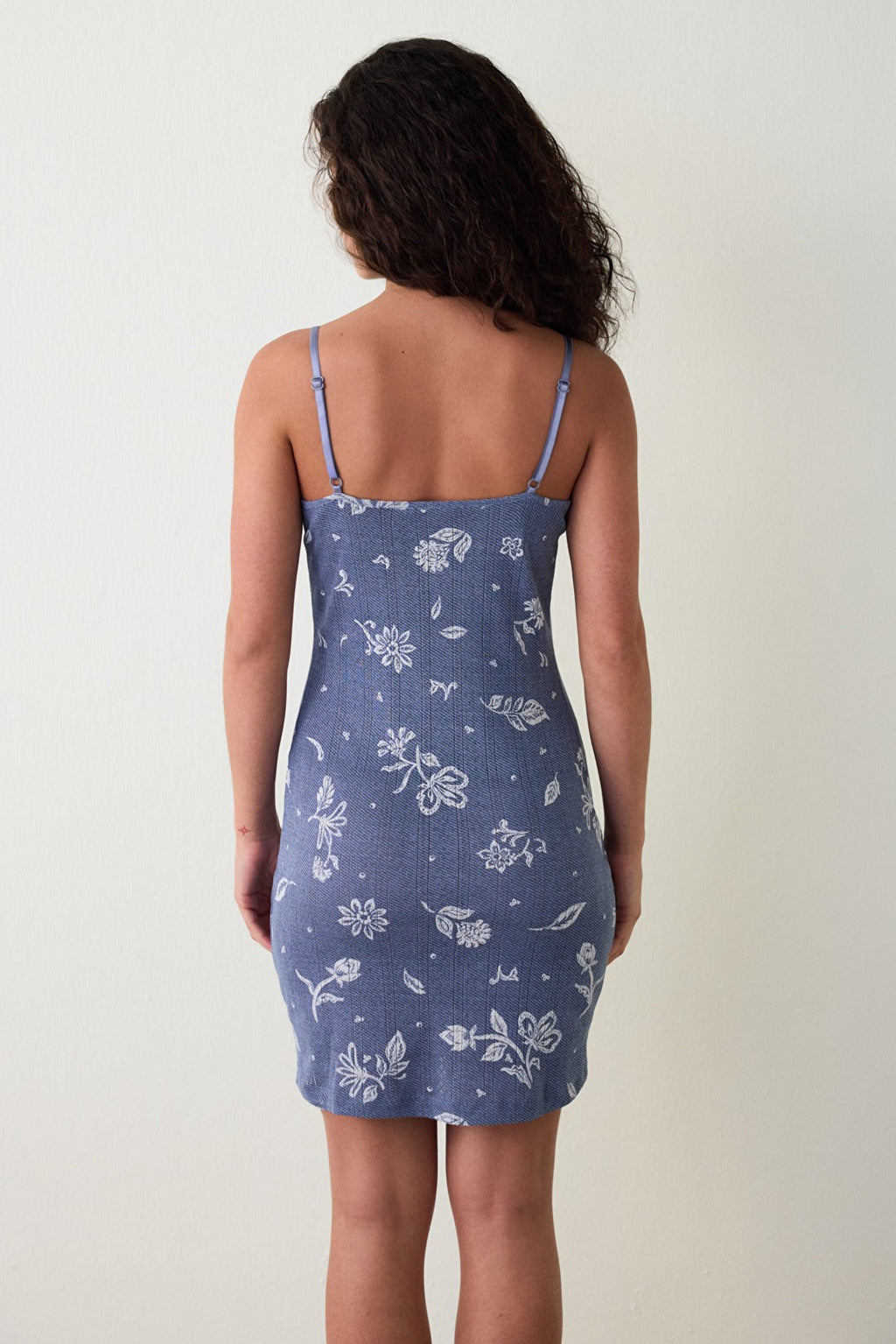Indigo Hailee Crew Neck Floral Lace Detailed Cotton Pointel Nightgown