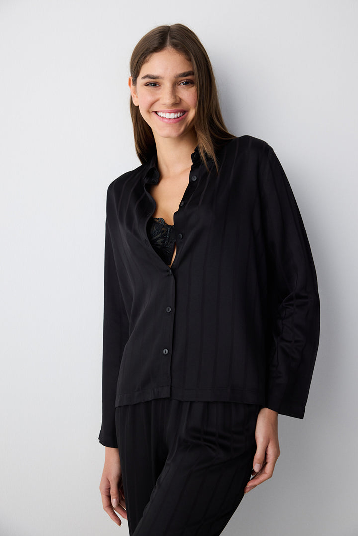 Carrie Dark Black Shirt Pants Pajama Set