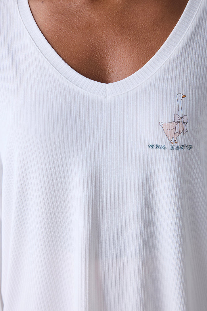 Dreamy Off White T-Shirt Pajama Top