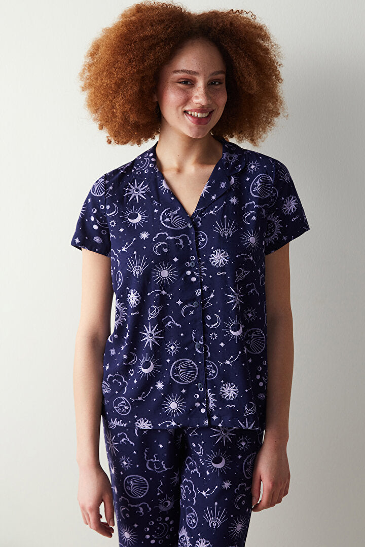 Zodiac Printed Shirt Pants Pyjamas Set