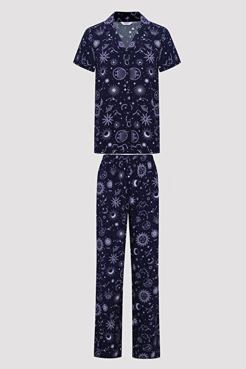 Zodiac Printed Shirt Pants Pyjamas Set
