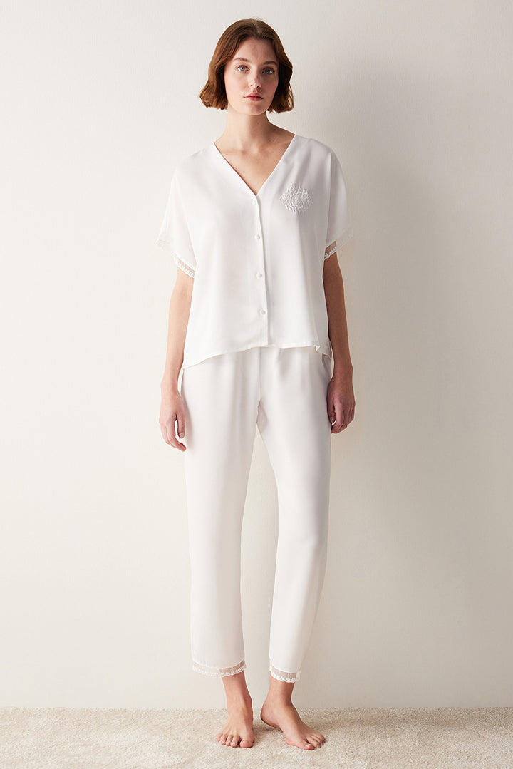 Bridal Lacy Lace White Shirt Trousers Pajama Set