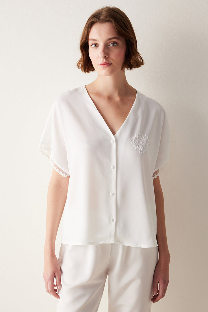 Bridal Lacy Lace White Shirt Trousers Pajama Set