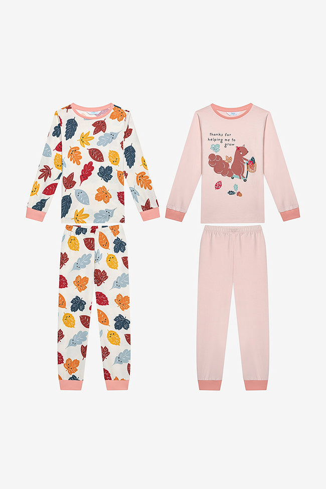 Cotton Girls Squirrel 2-Piece Multicolored Pajama Set Hover Image