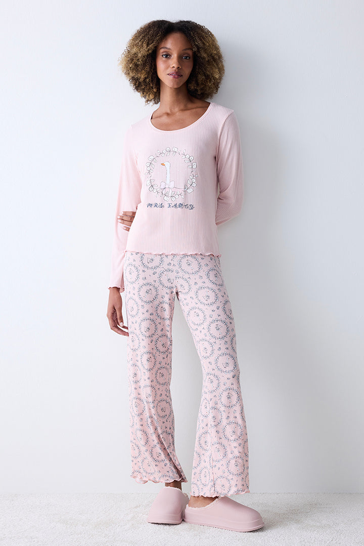 Dreamy Printed Dusty Rose Pink Pants Pajama Bottom Set