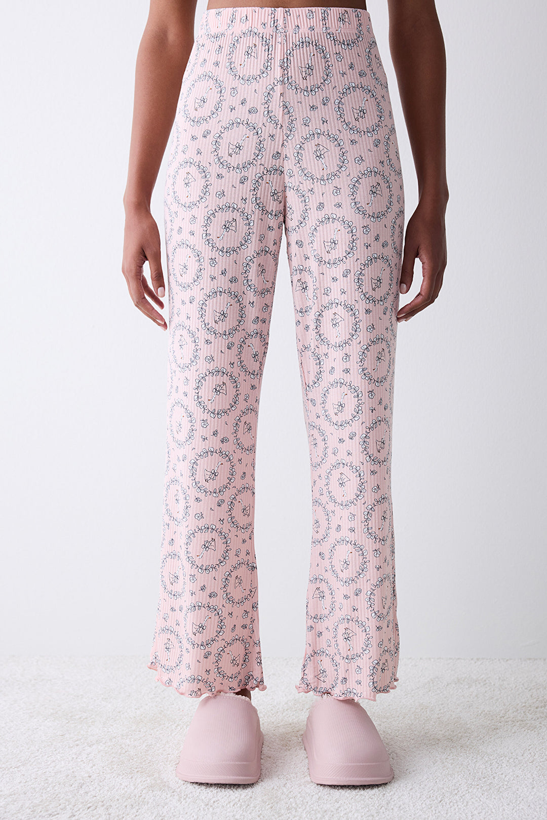 Dreamy Printed Dusty Rose Pink Pants Pajama Bottom Set