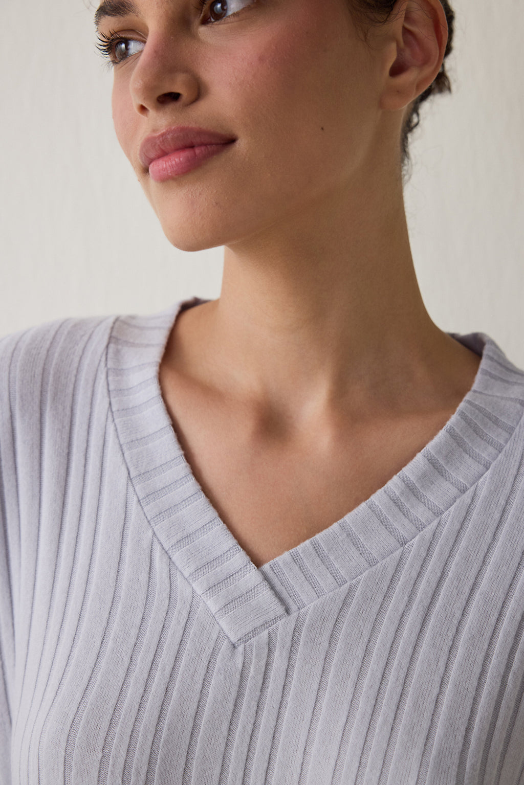 Light Grey Melange Cozy V-Neck Long-Sleeve Pajama Set