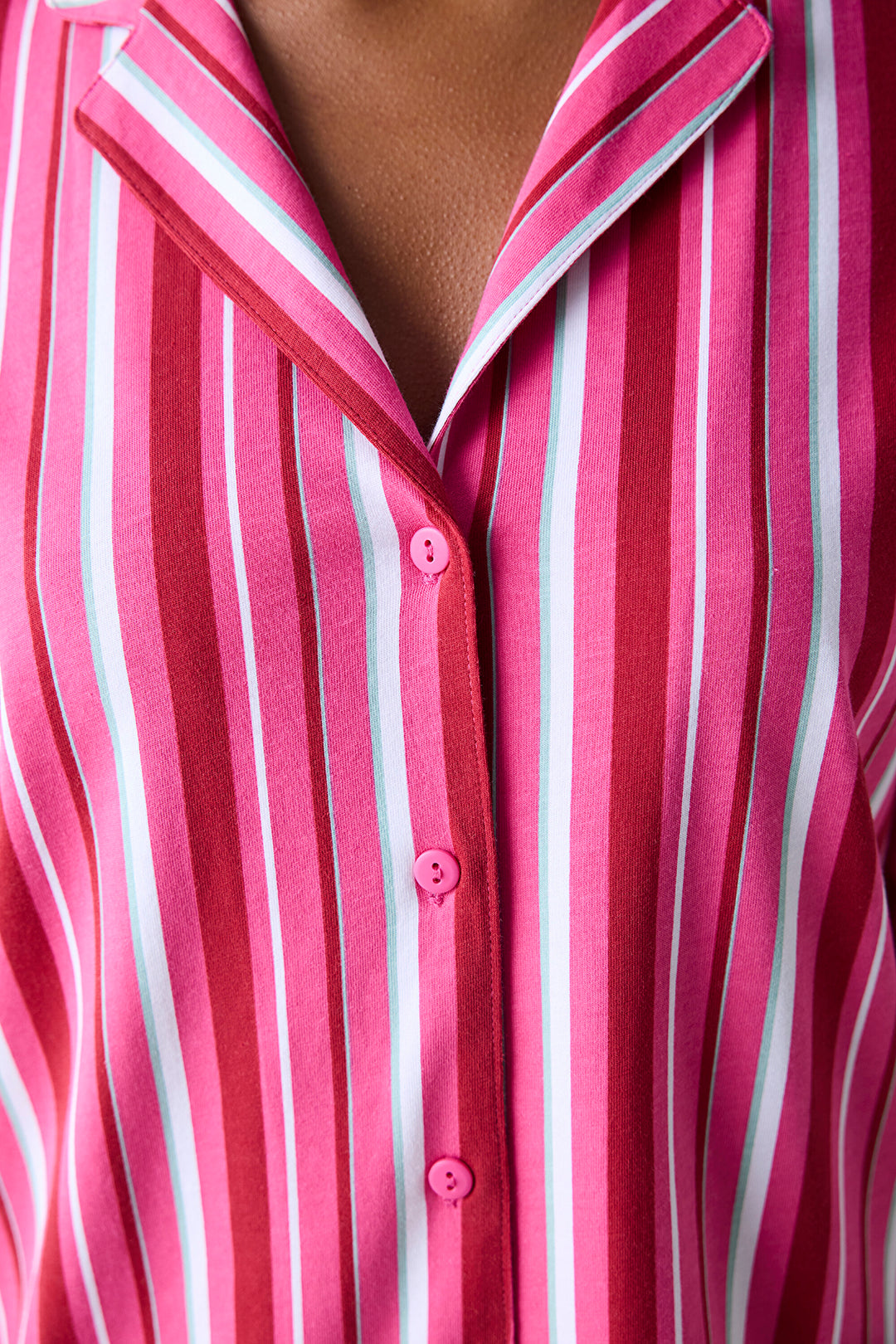 Cotton Bloom Striped Fuchsia Shirt Pants Pajama Set