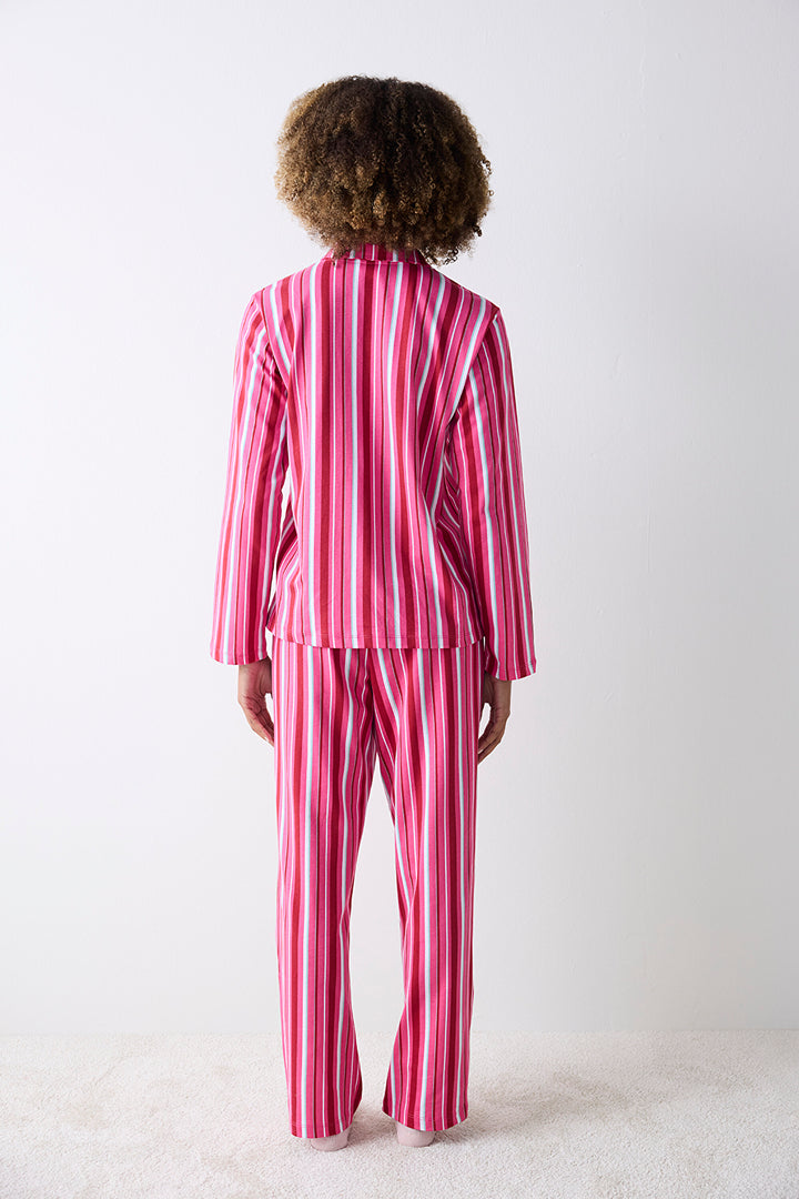 Cotton Bloom Striped Fuchsia Shirt Pants Pajama Set