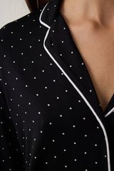 Black Polka Dot Patterned Long Sleeve Shirt Pajama Set