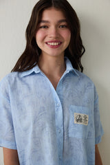 Light Blue Antalya Çiğdemi Cotton Floral Shirt Shorts Pajama Set - Inspired by Flora