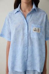 Light Blue Antalya Çiğdemi Cotton Floral Shirt Shorts Pajama Set - Inspired by Flora