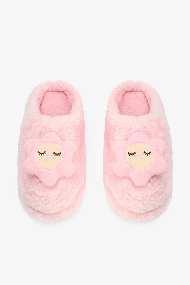 Light Pink Happy Flower 3D Floral Embroidered Slippers Hover Image