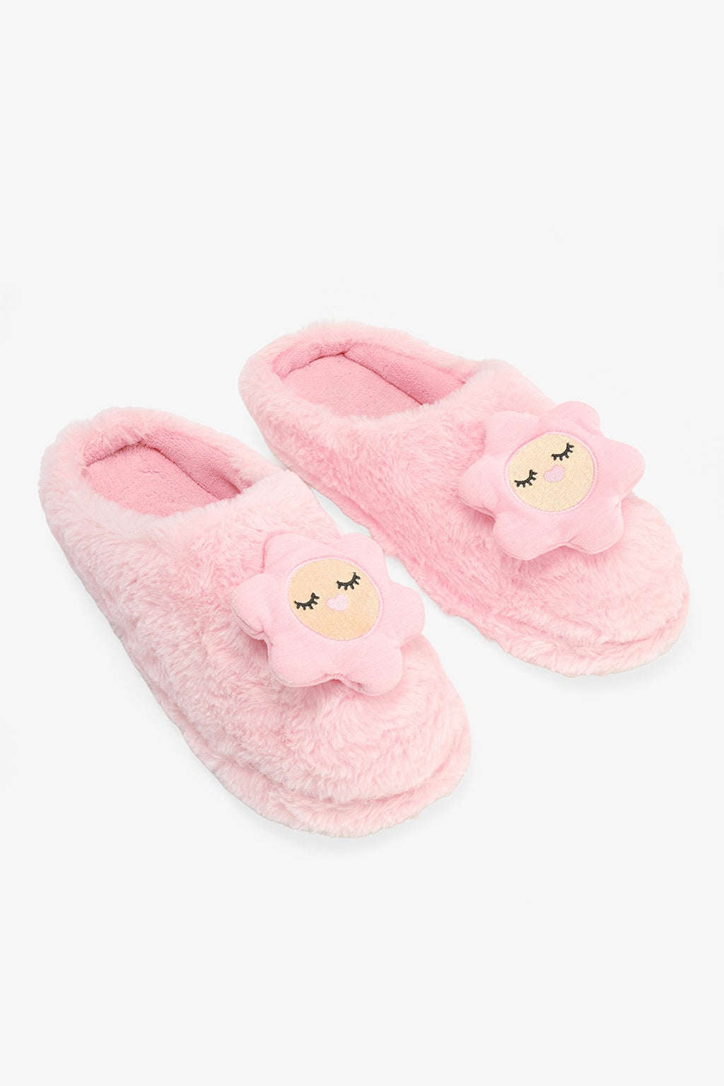 Light Pink Happy Flower 3D Floral Embroidered Slippers