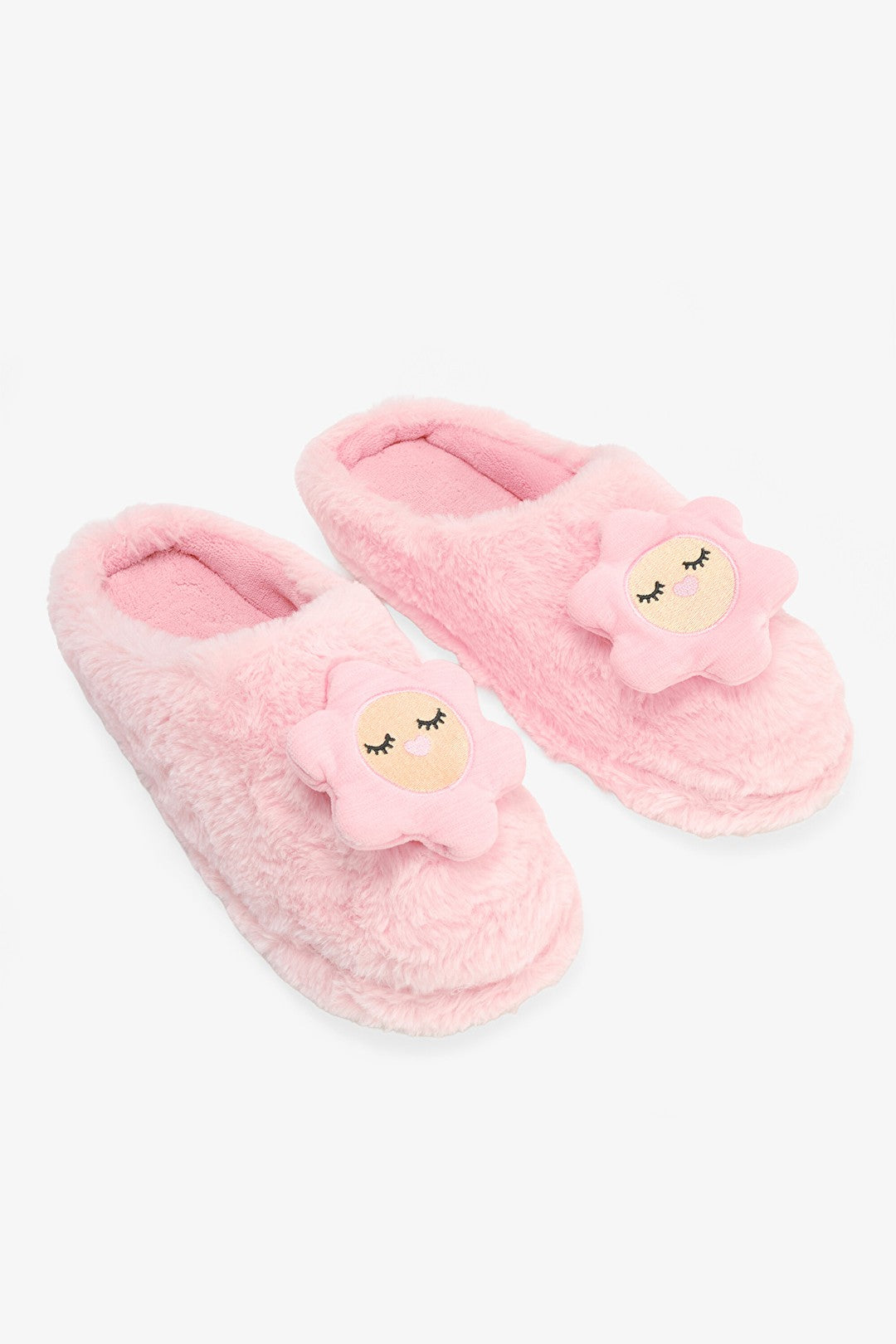 Light Pink Happy Flower 3D Floral Embroidered Slippers