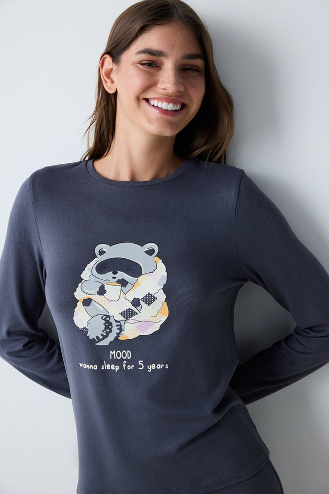 Sleep Mood Thermal Grey T-Shirt Pajama Top Main Image