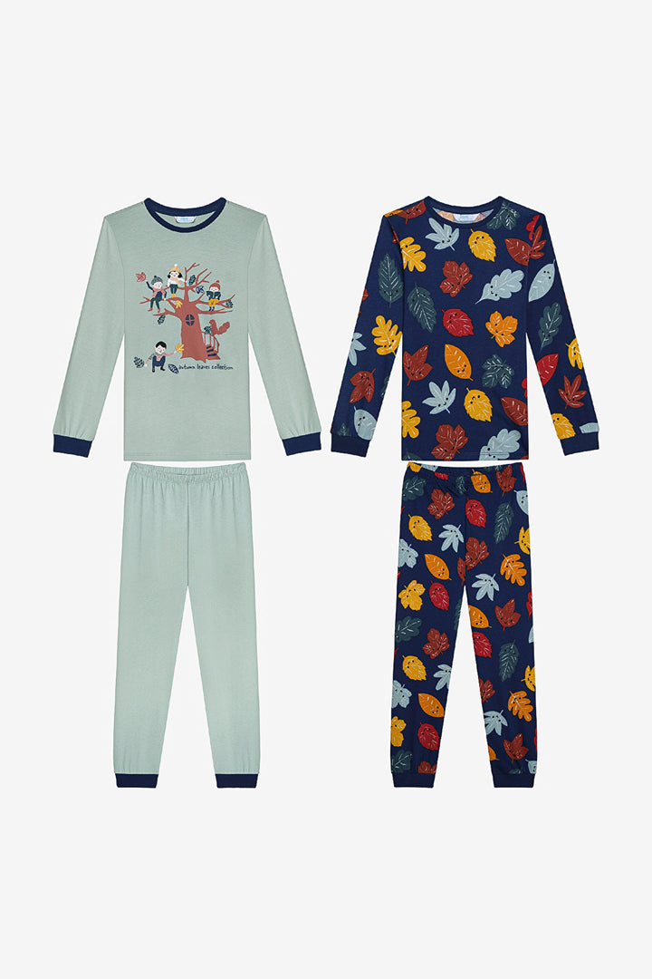 Cotton Boy Leaves 2-Piece Multicolored Pajama Set