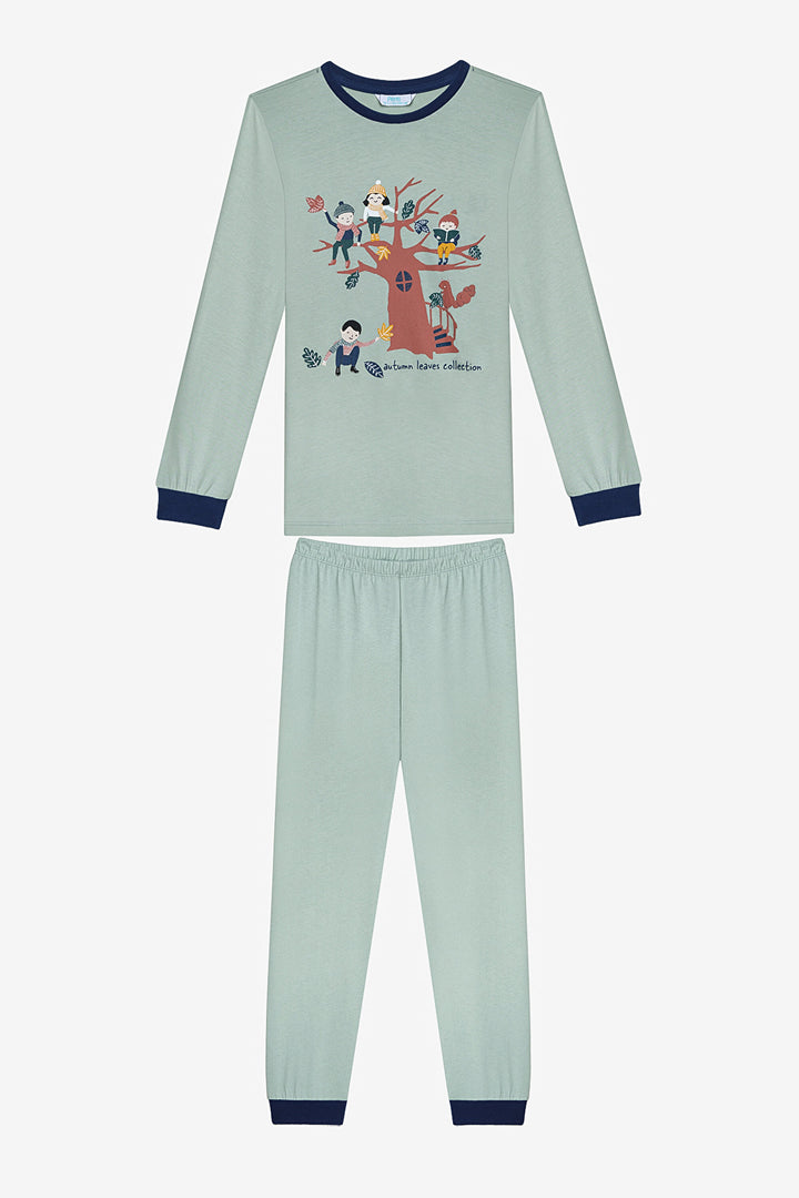 Cotton Boy Leaves 2-Piece Multicolored Pajama Set