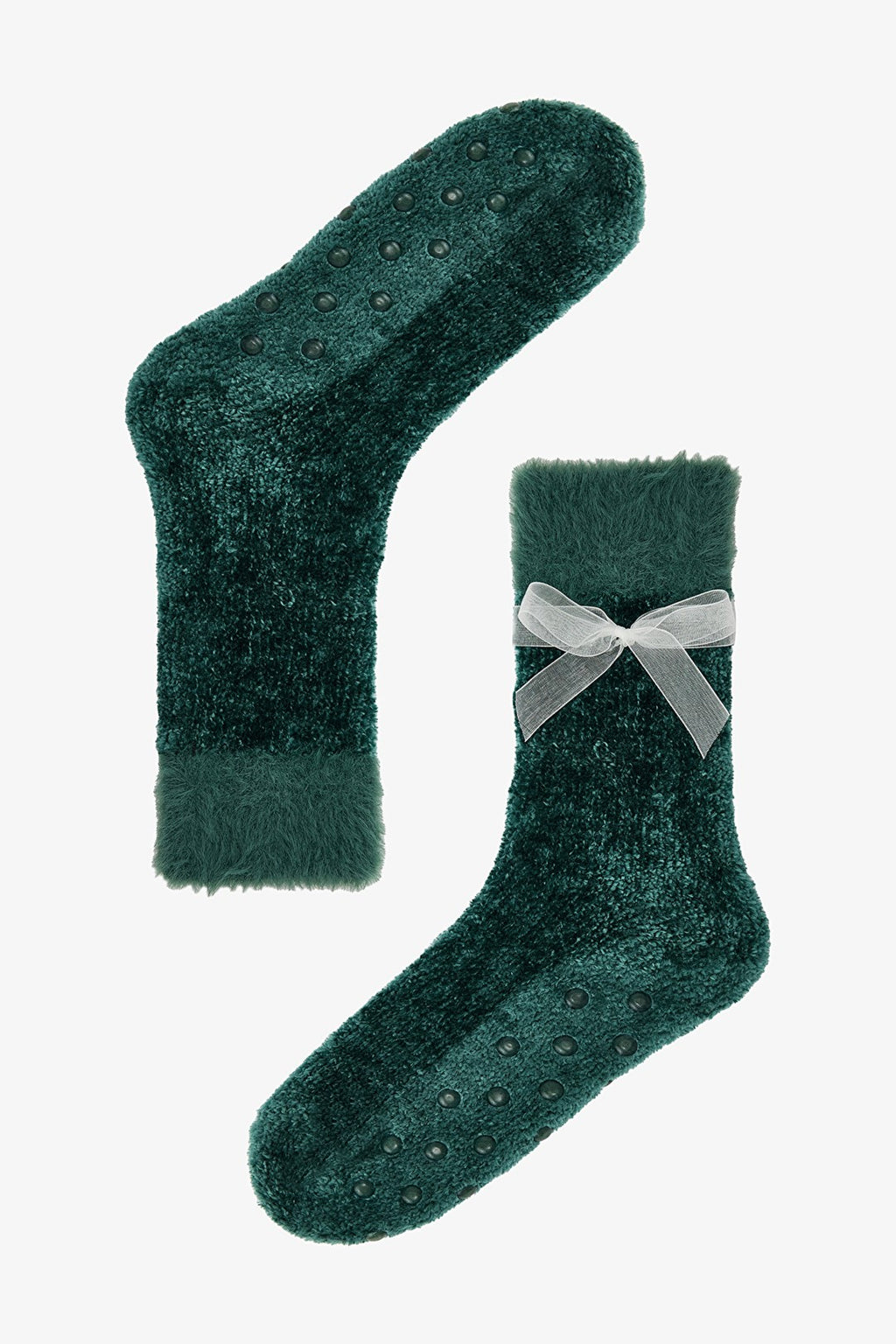 Dark Green Joyous Christmas Themed Velvet House Slippers