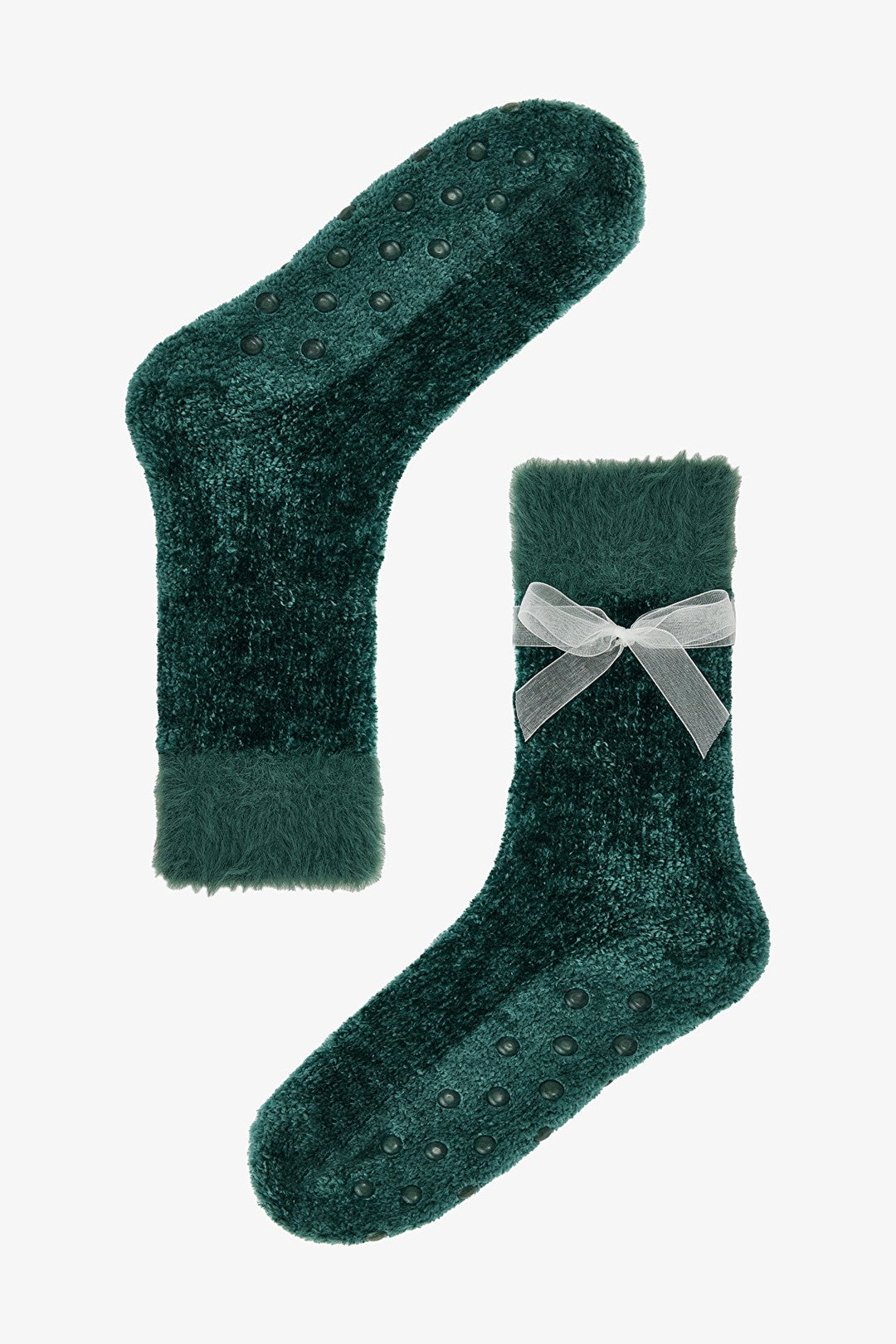 Dark Green Joyous Christmas Themed Velvet House Slippers