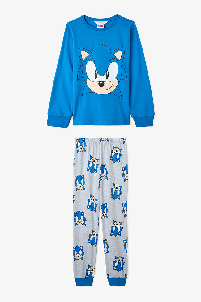 Navy Blue Boys Sonic Long-Sleeve Cotton Pajama Set Hover Image