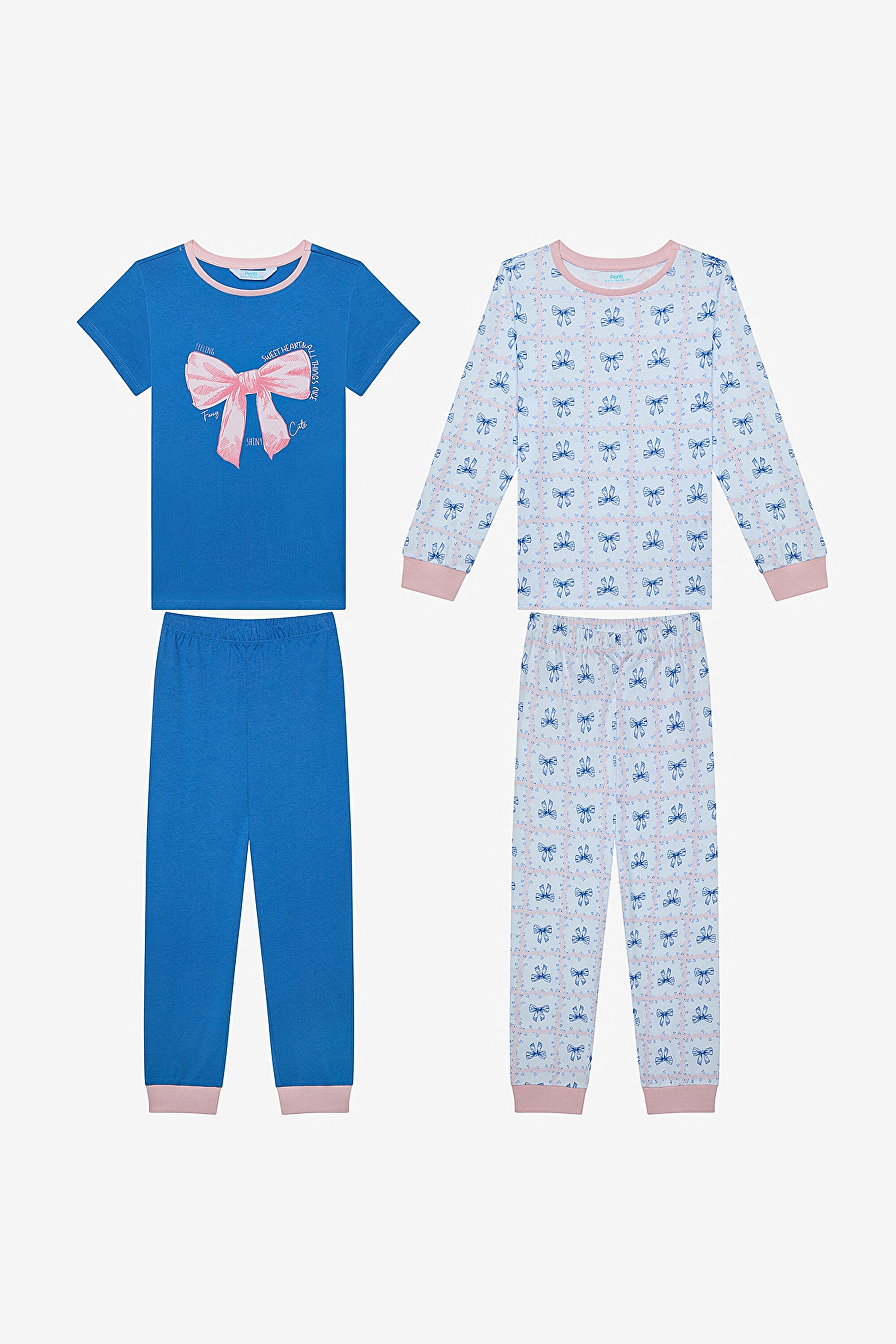Girls Bow & Rose 2-Piece Multicolored Pajama Set