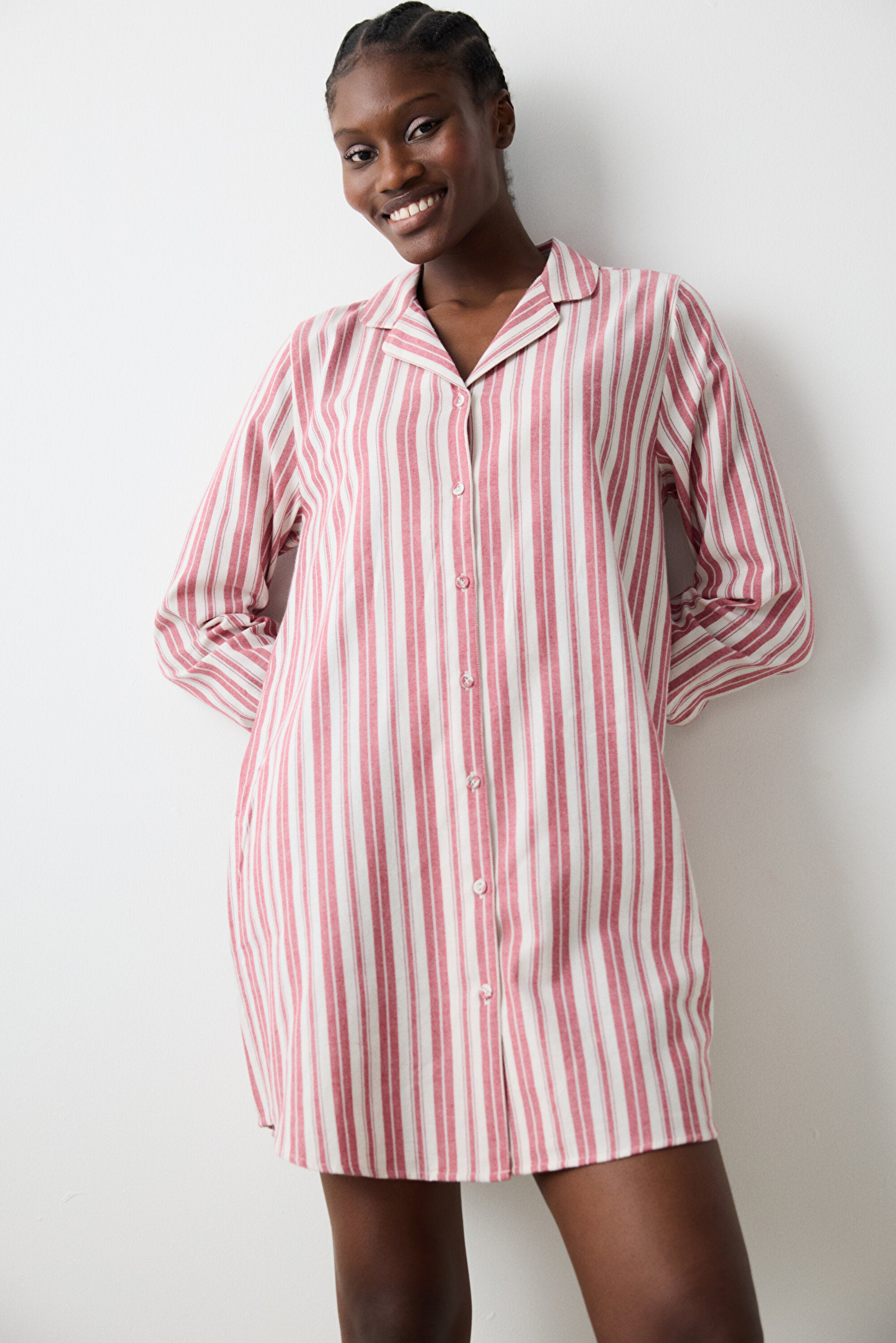 Aria Striped Red Shirt Dress Nightgown