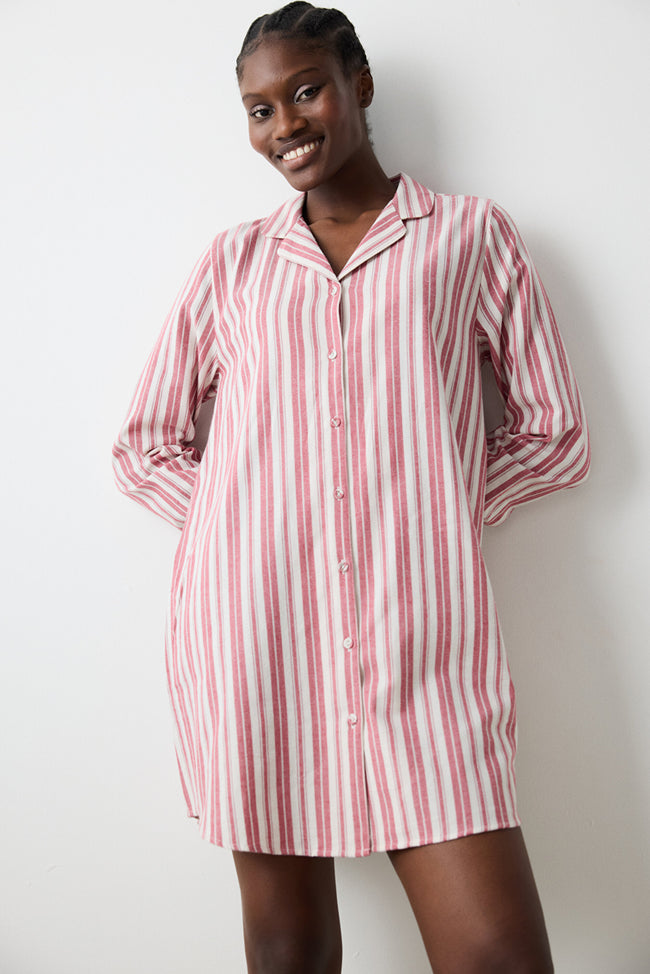 Aria Striped Red Shirt Dress Nightgown Hover Image