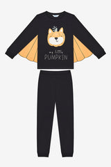 Cotton Unisex Kids Pumpkin Bear Antique Green Pajama Set