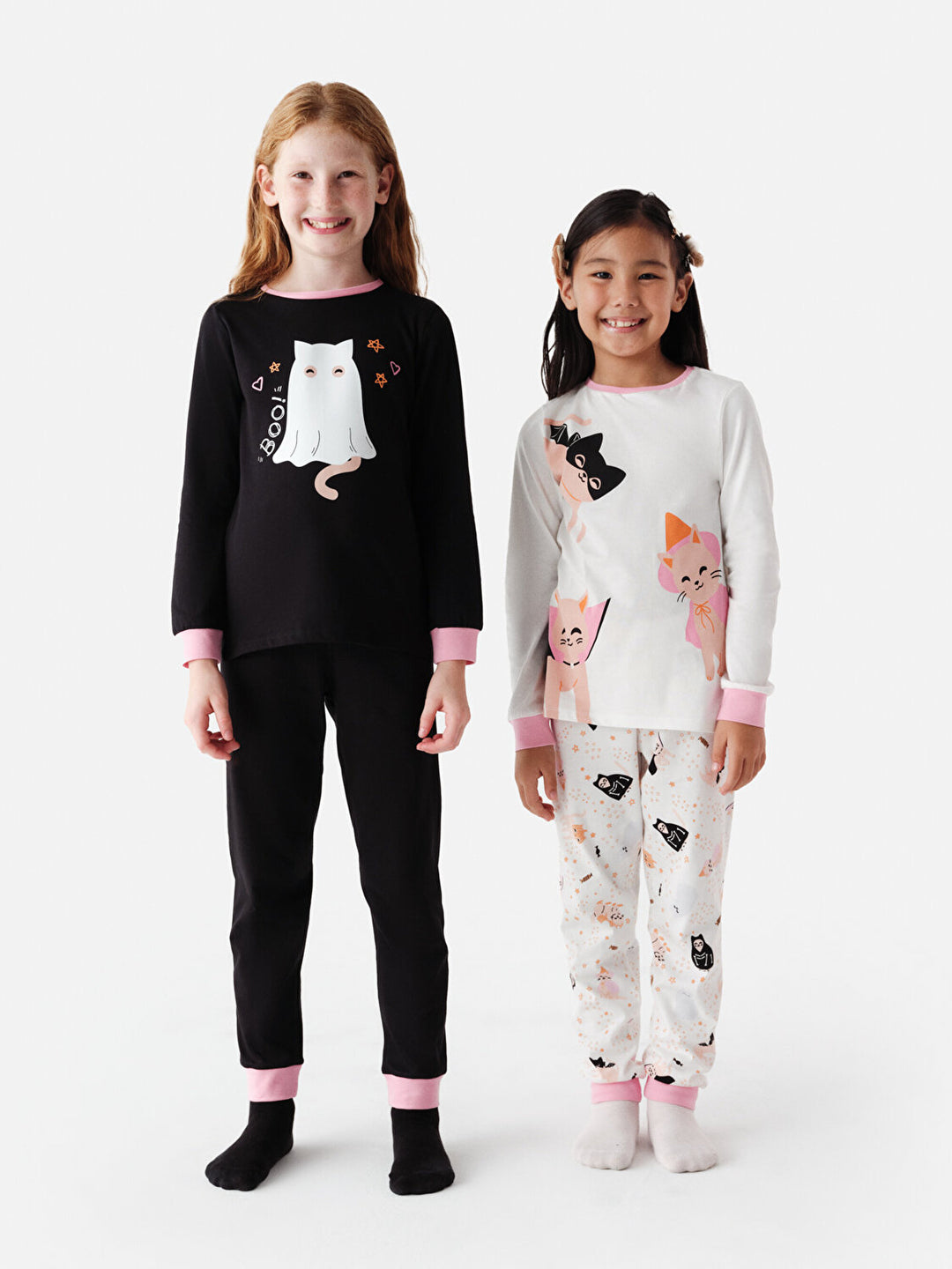 Girls Cat Patterned 2-Piece Pajama Set