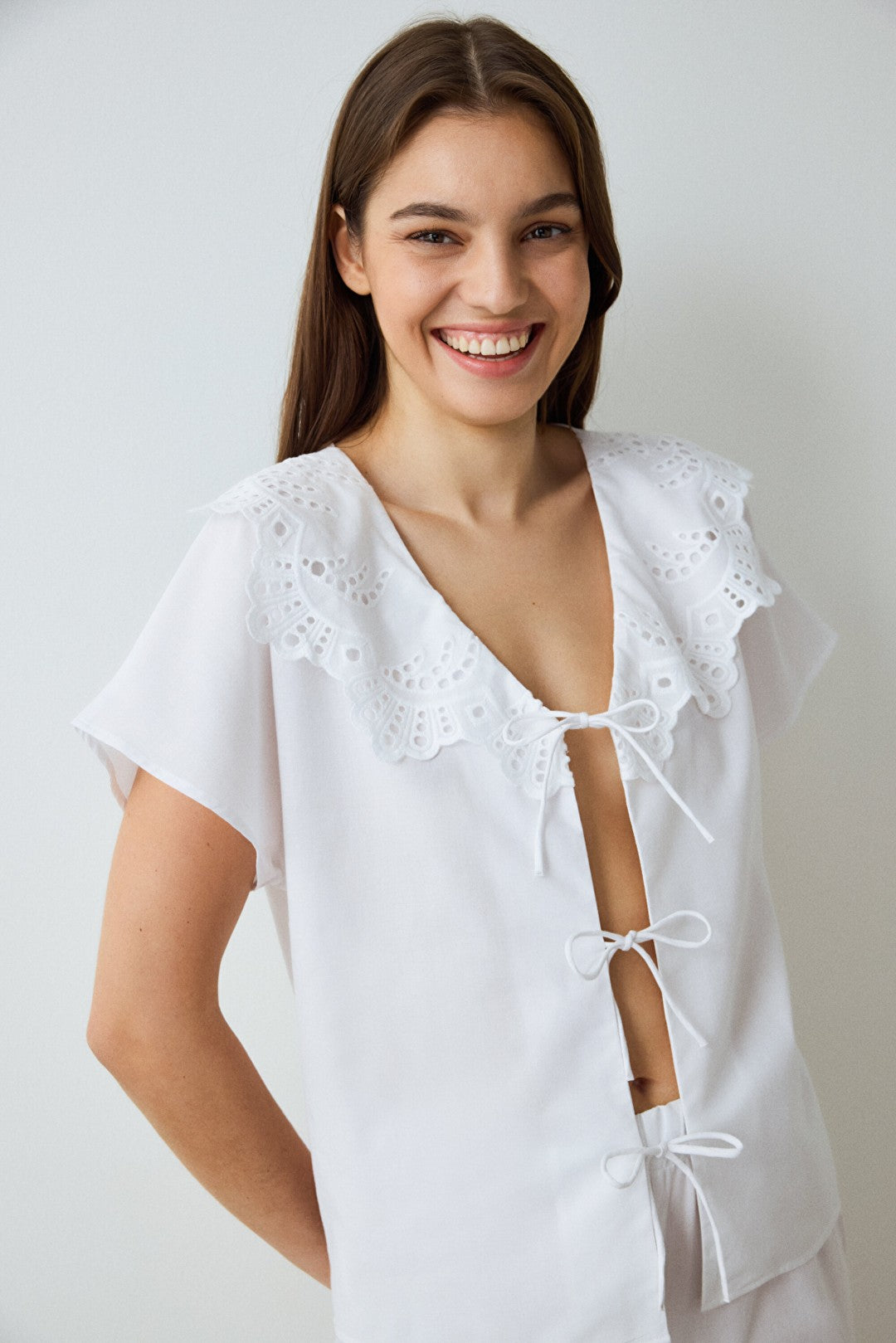 Optic White Alia Lace V-Neck Short Sleeve Pajama Set