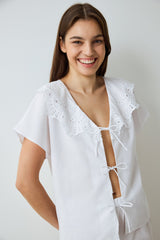 Optic White Alia Lace V-Neck Short Sleeve Pajama Set