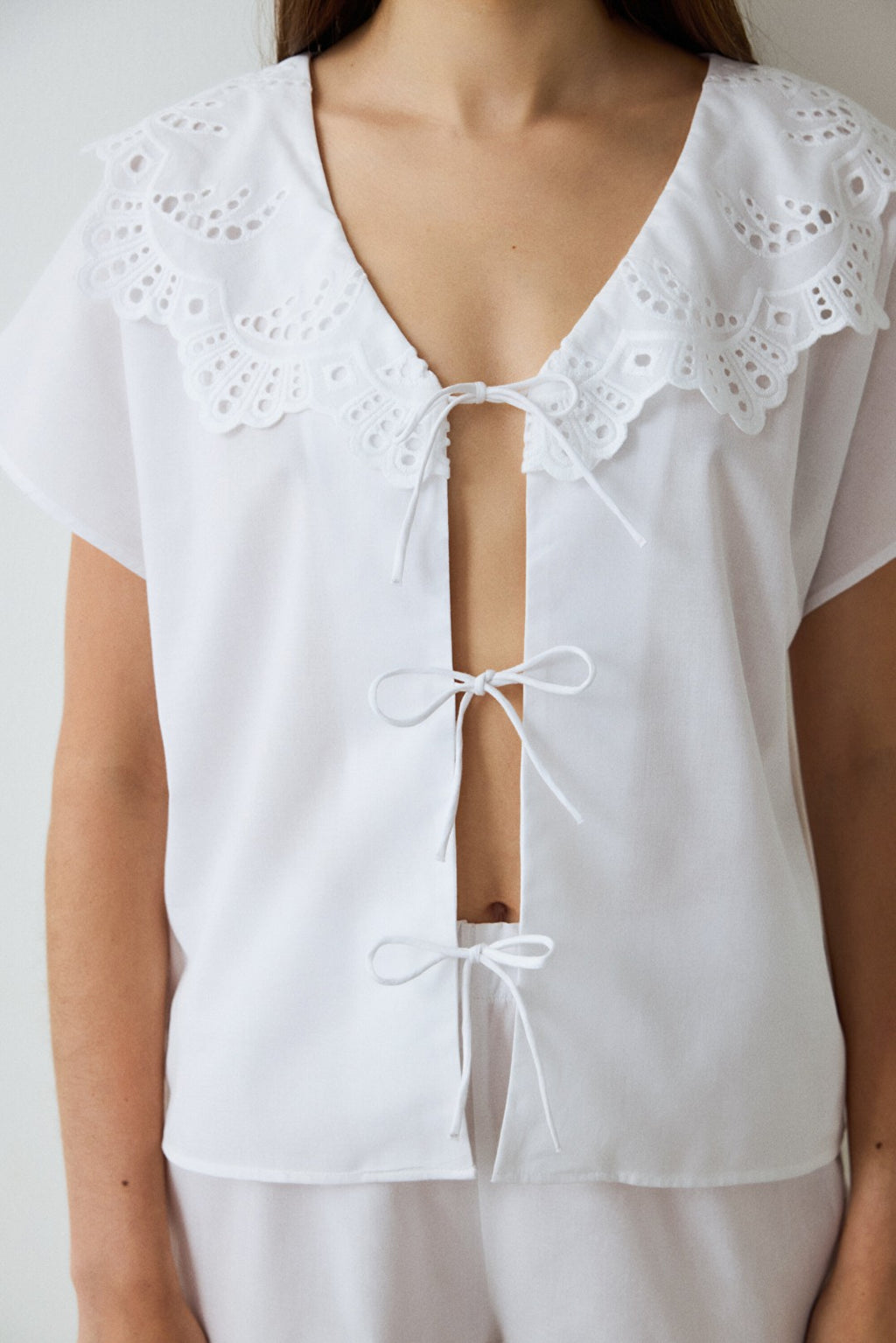 Optic White Alia Lace V-Neck Short Sleeve Pajama Set