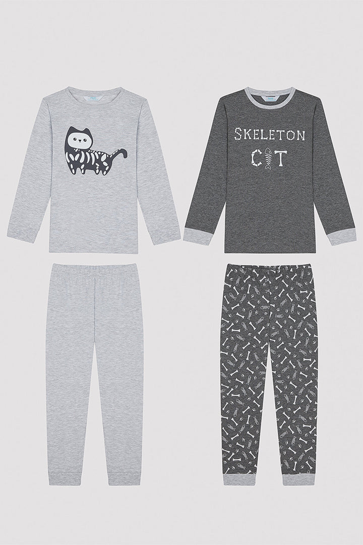 Boy's Cat Printed 2-Piece Pajama Set