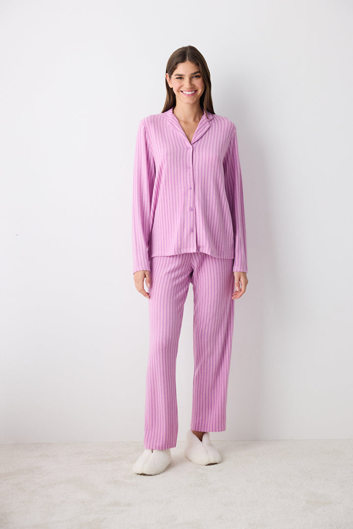 Purple Striped Lilac Shirt Pants Pajama Set