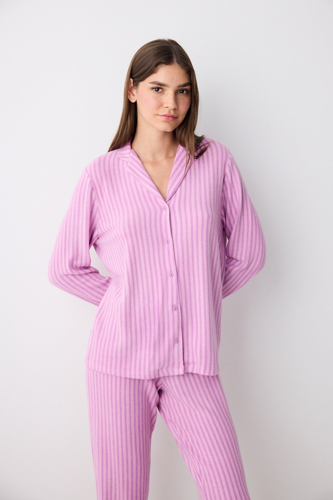 Purple Striped Lilac Shirt Pants Pajama Set