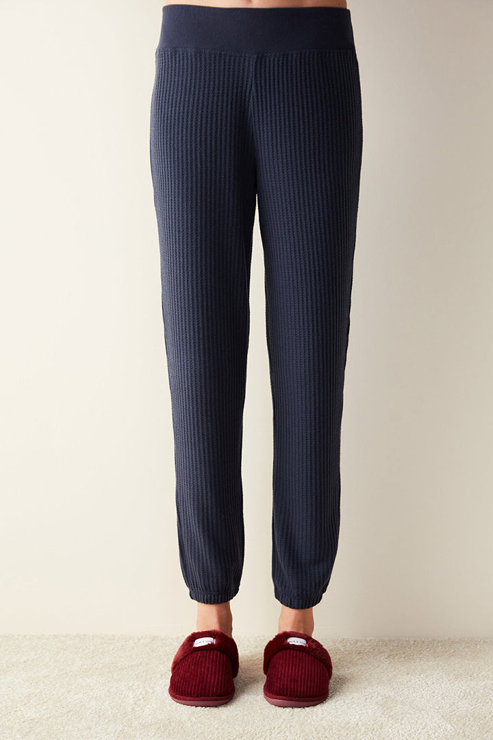 Lilah Waffle Navy Blue Trousers Navy Blue Pajama Bottoms