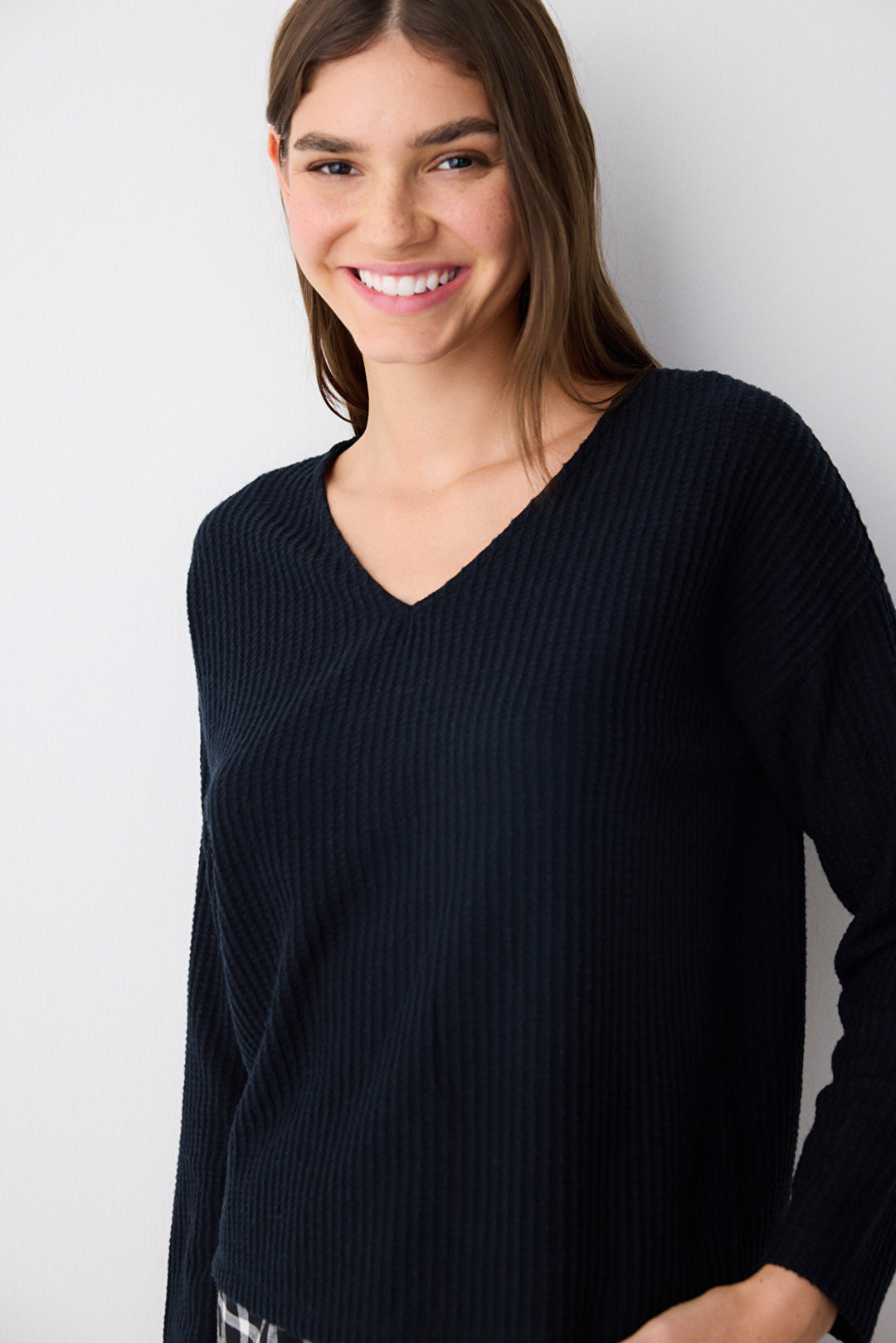 Alia Dark Black Sweatshirt Pajama Top