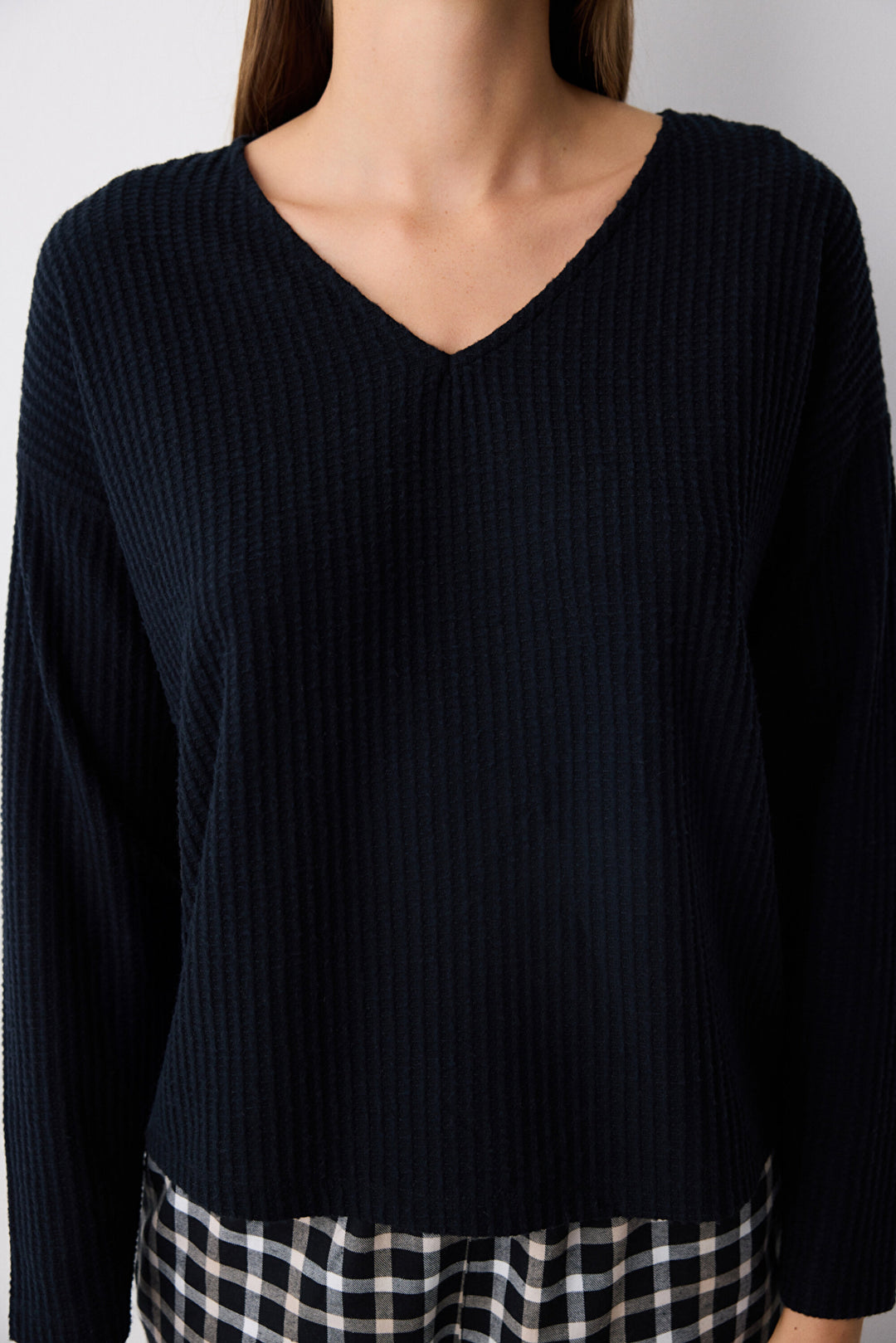 Alia Dark Black Sweatshirt Pajama Top