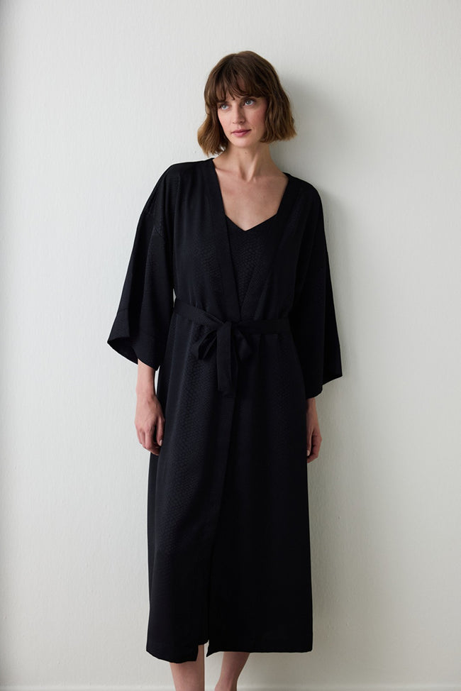 Black Fleur Satin Dressing Gown Hover Image
