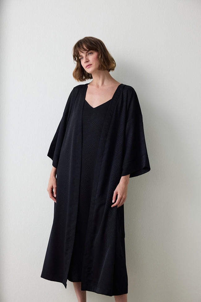 Black Fleur Satin Dressing Gown Main Image