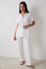Lana Solid Shirt Off White Pajama Set