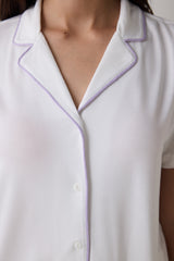 Lana Solid Shirt Off White Pajama Set