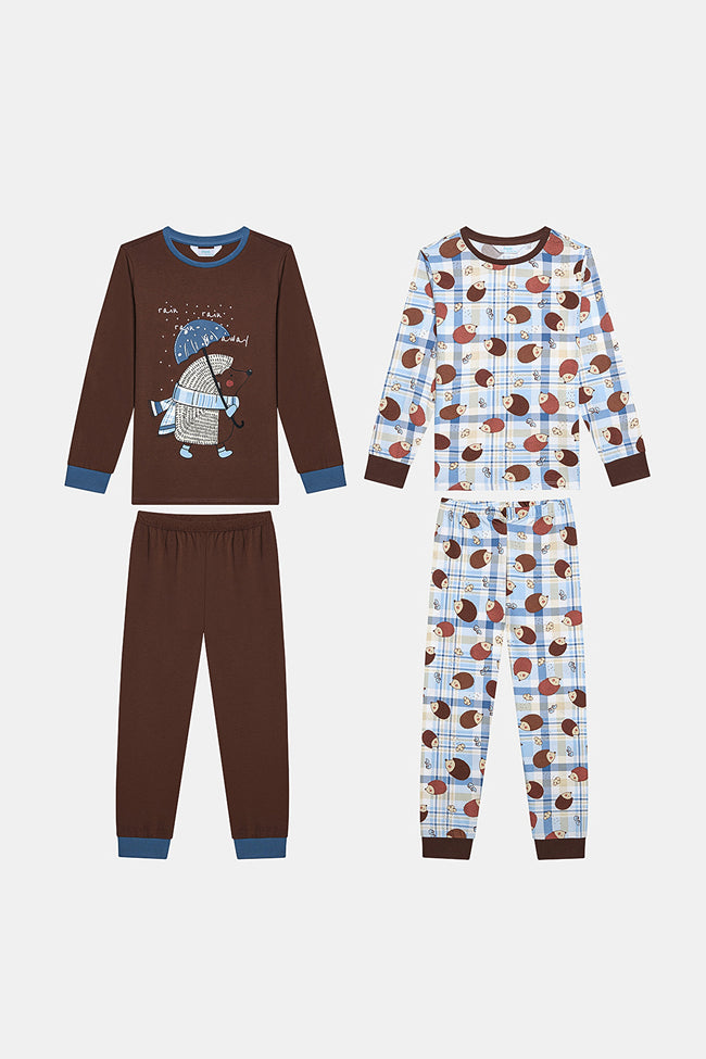 Cotton Boy Hedgedog 2-Piece Multicolored Pajama Set Hover Image