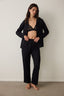 Black Fleur Satin Shirt Collar Long Sleeve Pajama Set