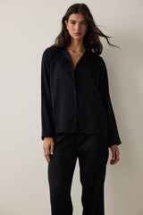 Black Fleur Satin Shirt Collar Long Sleeve Pajama Set