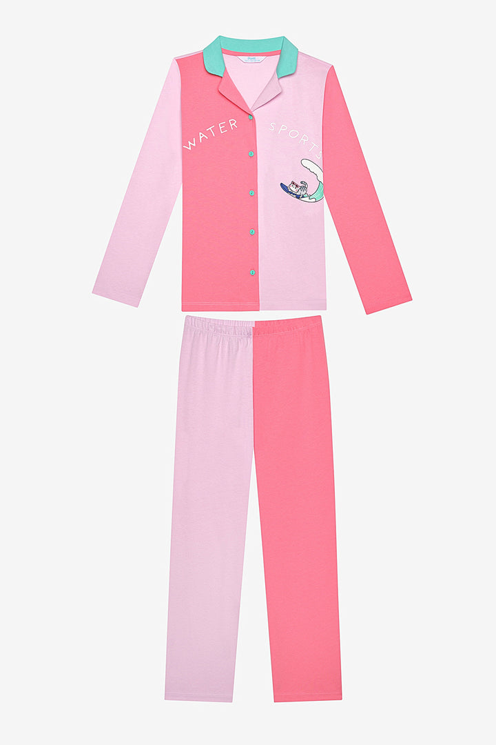 Cotton Girl Colorful Off White Shirt Pajama Set