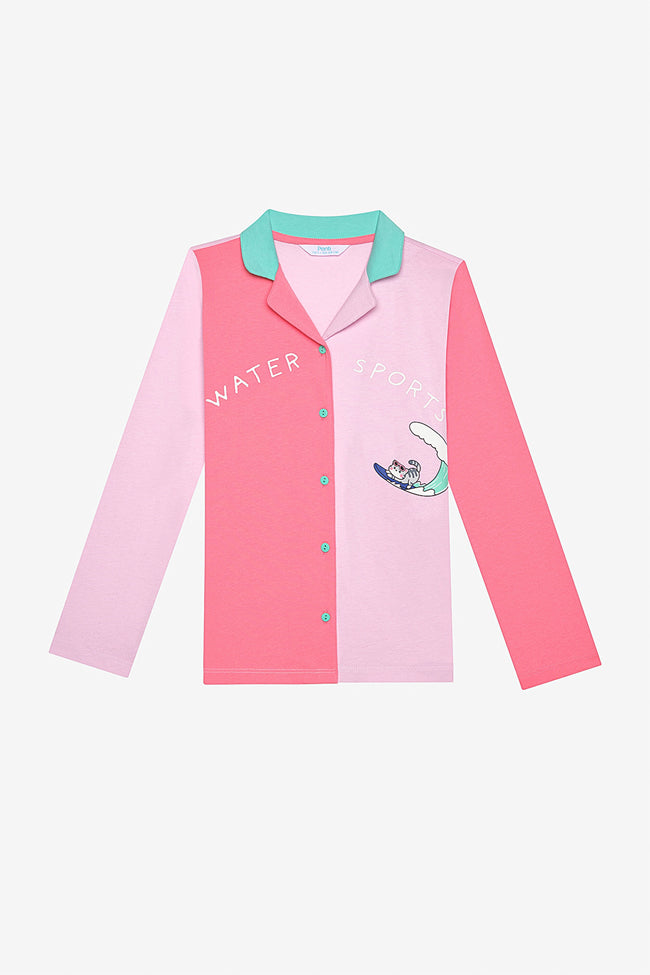 Cotton Girl Colorful Off White Shirt Pajama Set Main Image